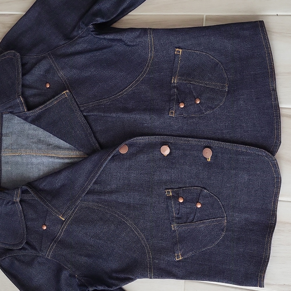 Jean Jacket & Jeans pants Custom design Copper Stud & topstitched Size M - Picture 1 of 15